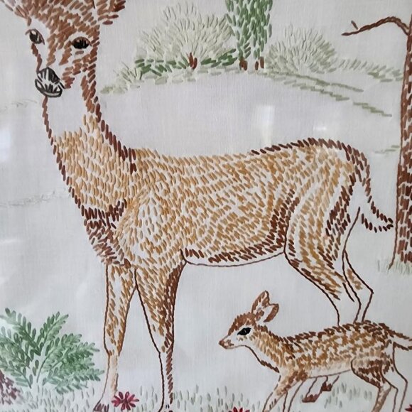 Vintage 1940's Original Handmade Needle Work Doe And Fawn Tapestry Framed 18x 23 - Picture 3 of 6
